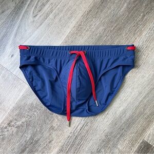 Men's Blue Swim Briefs with Red Drawstring